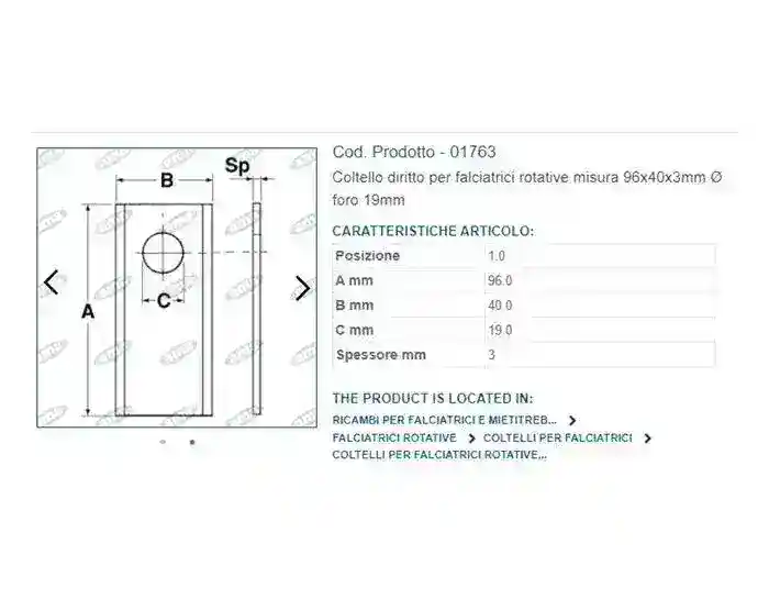 Cutit cositoare rotativa 96x40x3 mm