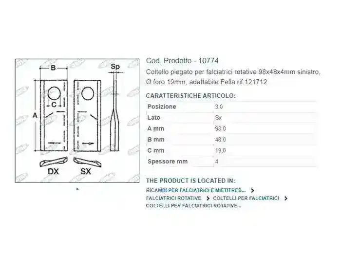 Cutit cositoare ondulat stanga 98x48x4 mm