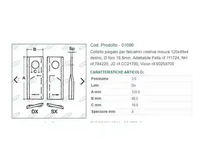Cutit cositoare ondulat dreapta 120X49X4 mm