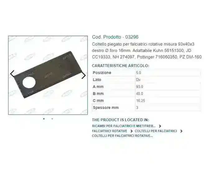 Cutit cositoare ondulat dreapta 93X40X3 mm