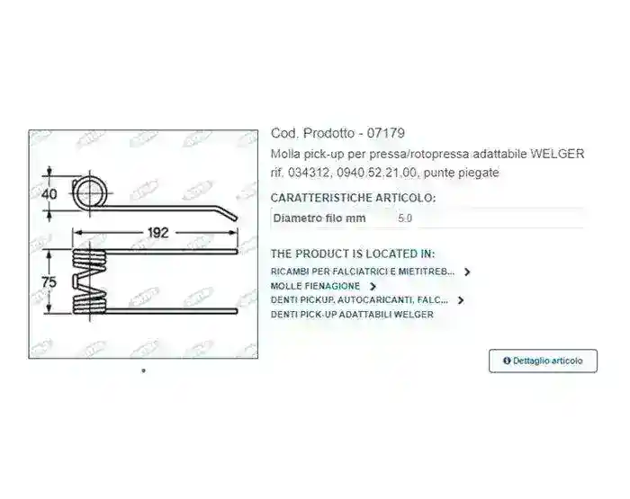 Arc balotiera pick up WELGER fir de 5 mm cod 034312 – 0940- 52-21-00 original aftermarket capate indoite