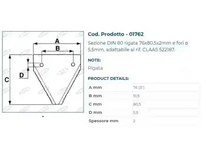 Dinti cositoare cu latimea de 76 mm BCS