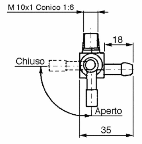 Robinet intermotor lombardini cu diametrul de 6 mm doua cai filet M10X1