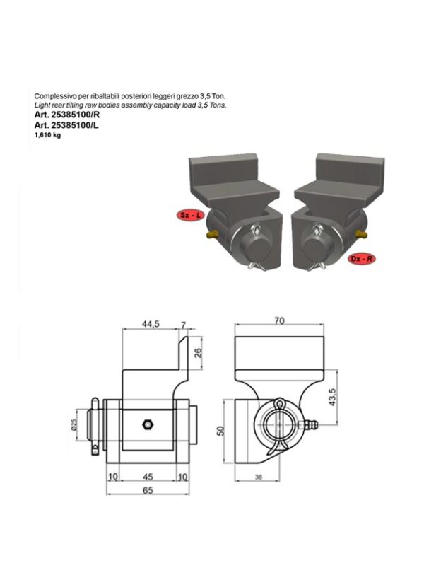 Set stanga - dreapta balama de  basculare 3,5 tone bolt 25 mm