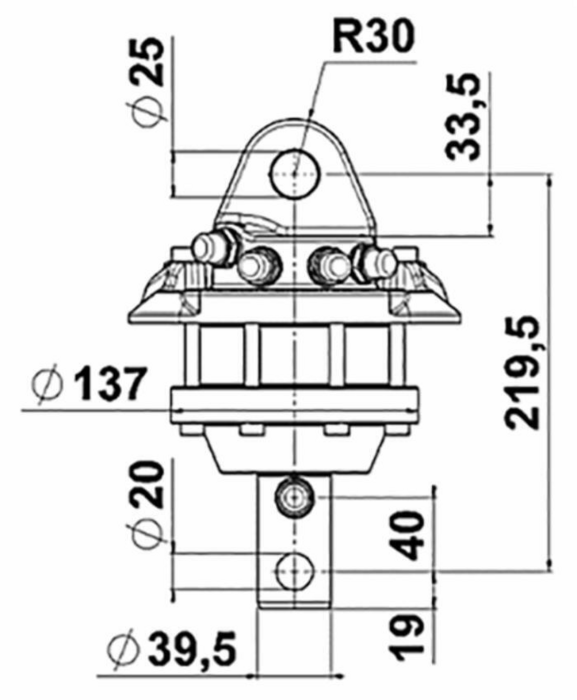 Rotator hidraulic 360° cu ax de 39,5 mm si sarcina utila de 1200 kg