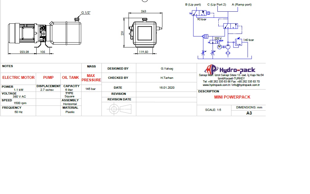 Grup hidraulic 380V 1.1 kW rezervor 6 litri  230 bar 2,8 litri/minut pentru rampe hidraulice